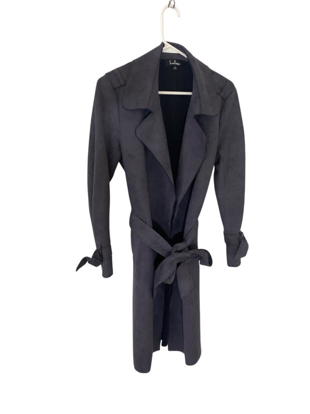 Lulu's Morning Chill Grey Suede Trench Coat - Small